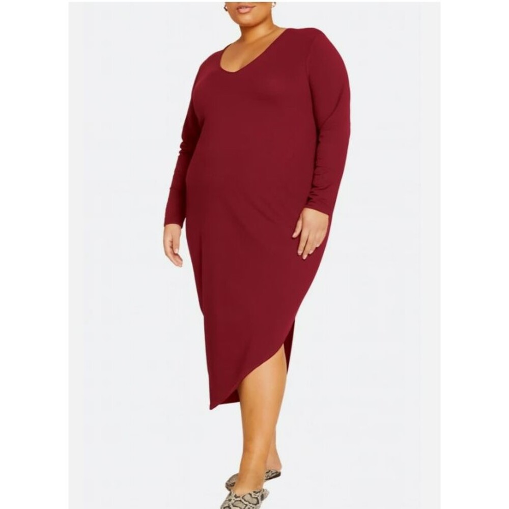 Universal Standard Geneva Dress Size 18-20 (M) Long Sleeve Asymmetric Hem Berry